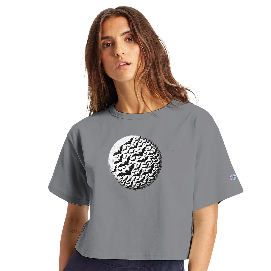 Bats by Moon Women's Cropped Heritage Crewneck T-Shirt | Champion T453W - DazeRoom