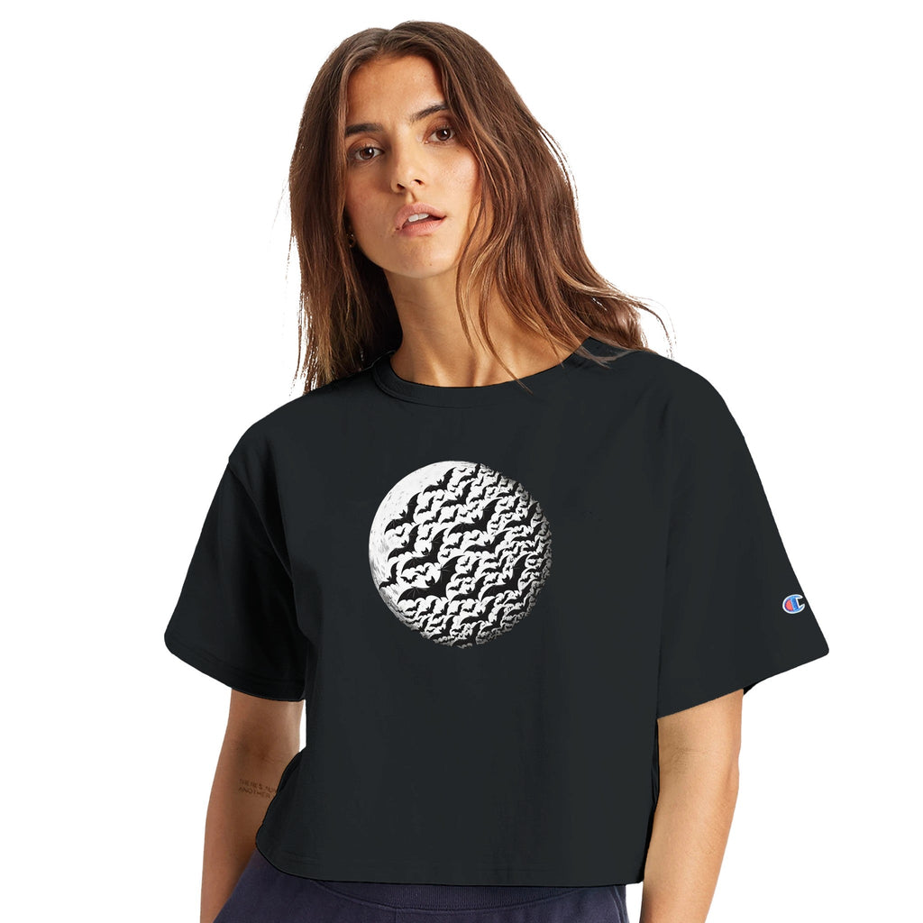 Bats by Moon Women's Cropped Heritage Crewneck T-Shirt | Champion T453W - DazeRoom