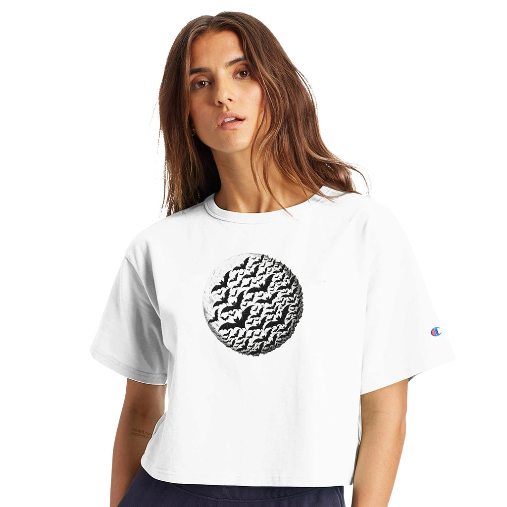 Bats by Moon Women's Cropped Heritage Crewneck T-Shirt | Champion T453W - DazeRoom