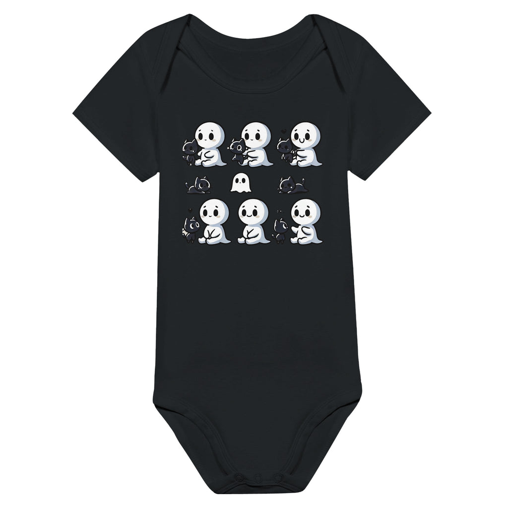 Boo Bonds with Kitten Classic Baby Short Sleeve Bodysuit - DazeRoom