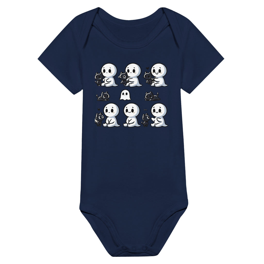 Boo Bonds with Kitten Classic Baby Short Sleeve Bodysuit - DazeRoom