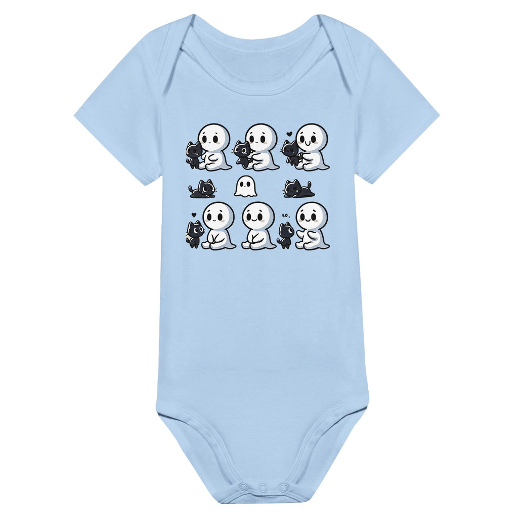 Boo Bonds with Kitten Classic Baby Short Sleeve Bodysuit - DazeRoom