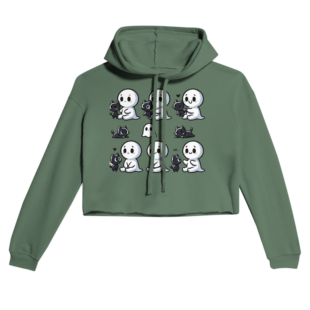 Boo Bonds with Kitten Women's Cropped Hoodie - DazeRoom