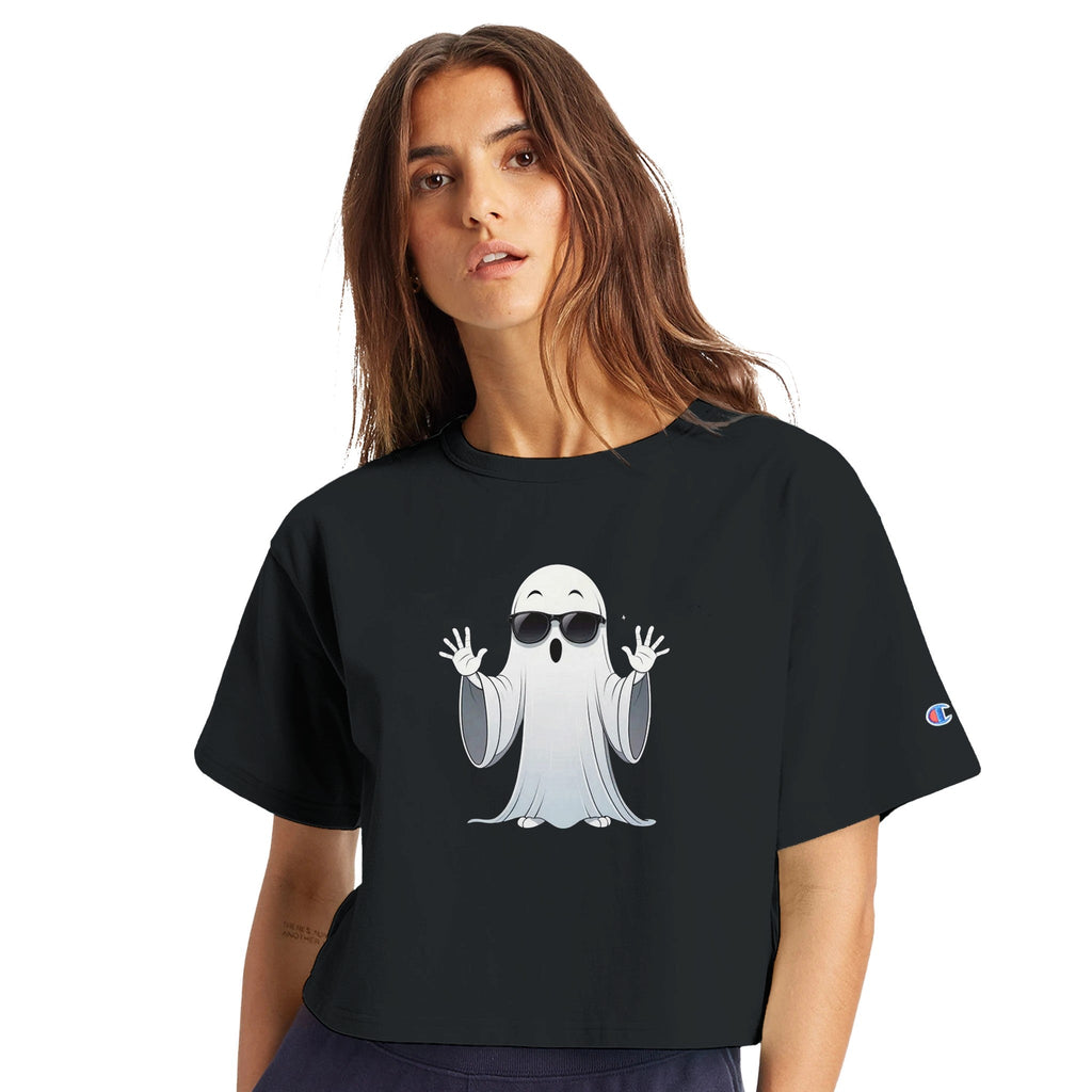 Calm Down Ghost Women's Cropped Heritage Crewneck T-Shirt - DazeRoom