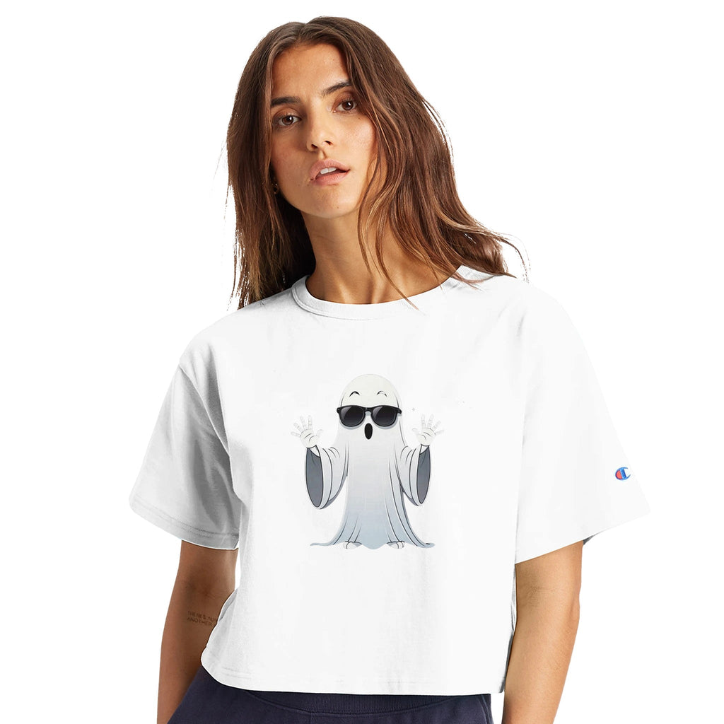 Calm Down Ghost Women's Cropped Heritage Crewneck T-Shirt - DazeRoom