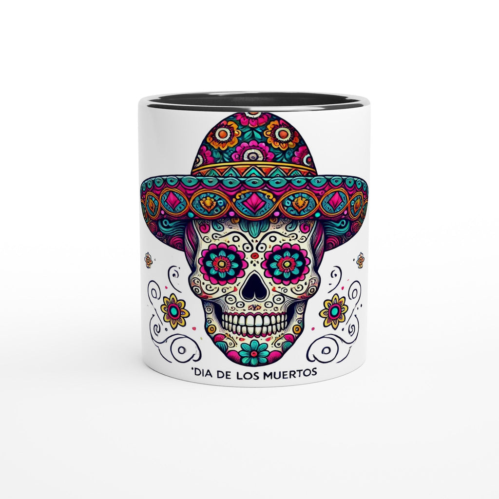 Dia De Los Muertos Sombrero White 11oz Ceramic Mug with Color Inside - DazeRoom