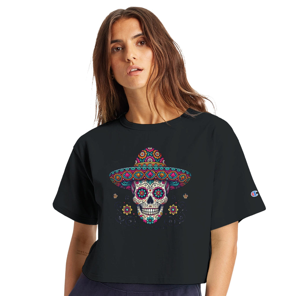 Dia De Los Muertos Sombrero Women's Cropped Heritage Crewneck T-Shirt | Champion T453W - DazeRoom