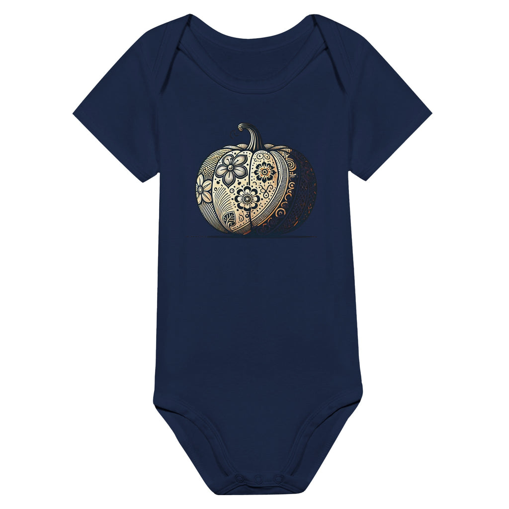 Floral Pumpkin Classic Baby Short Sleeve Bodysuit - DazeRoom