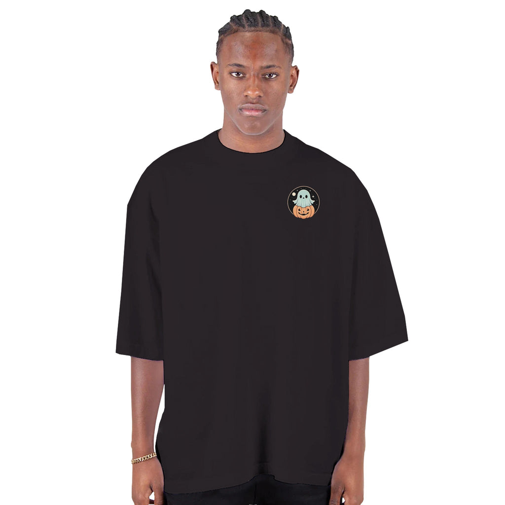 Ghost Pumpkin Retro Vice Edition Men's Oversized Drop - Shoulder Crewneck T-Shirt | Shaka Wear SHGDD - DazeRoom