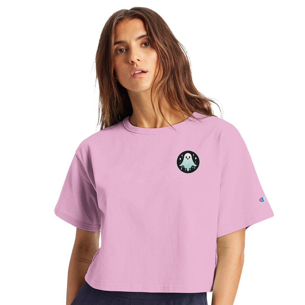 Ghost Rain Retro Vice Edition Women's Cropped Heritage Crewneck T-Shirt | Champion T453W - DazeRoom