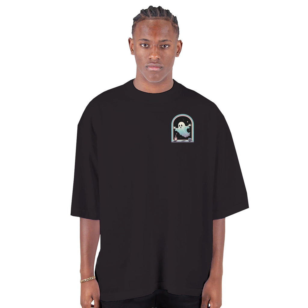 Ghost Window Haunt Retro Vice Edition Men's Oversized Drop - Shoulder Crewneck T-Shirt | Shaka Wear SHGDD - DazeRoom