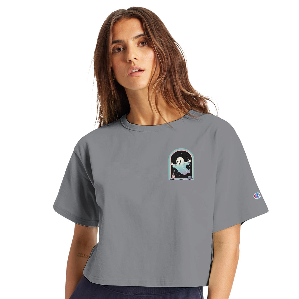 Ghost Window Haunt Retro Vice Edition Women's Cropped Heritage Crewneck T-Shirt | Champion T453W - DazeRoom