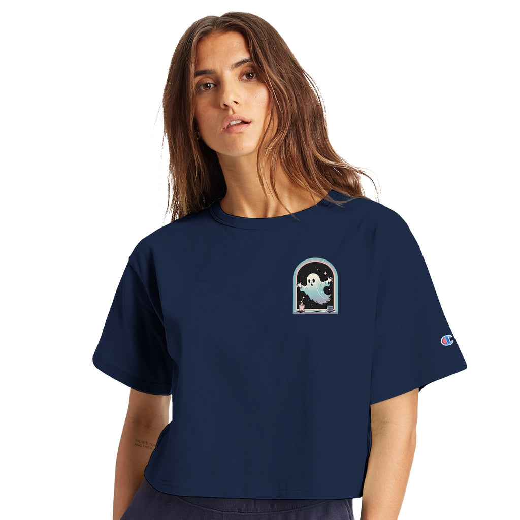 Ghost Window Haunt Retro Vice Edition Women's Cropped Heritage Crewneck T-Shirt | Champion T453W - DazeRoom