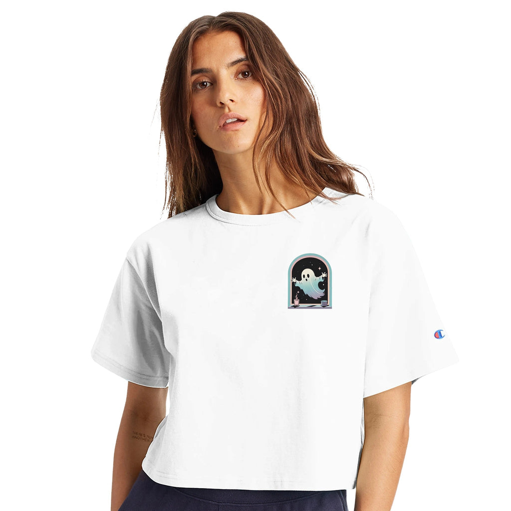 Ghost Window Haunt Retro Vice Edition Women's Cropped Heritage Crewneck T-Shirt | Champion T453W - DazeRoom