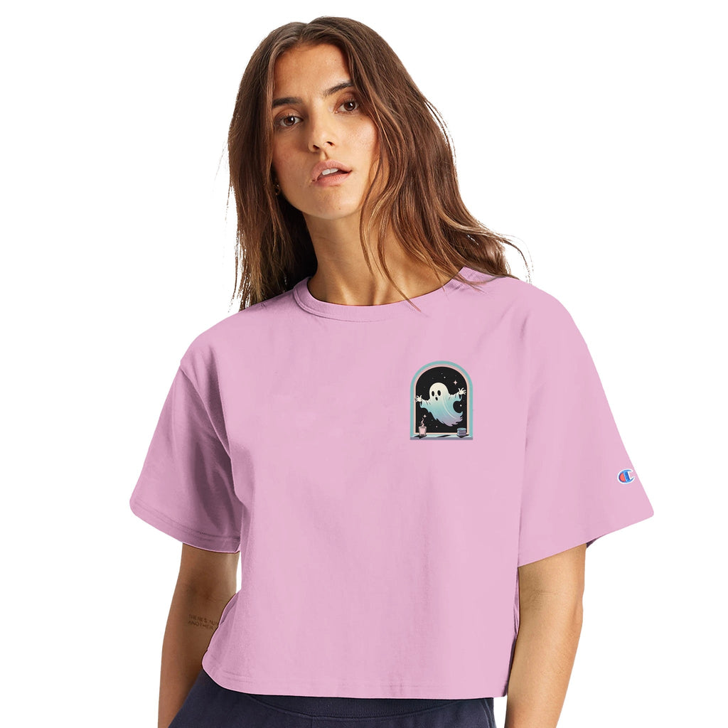 Ghost Window Haunt Retro Vice Edition Women's Cropped Heritage Crewneck T-Shirt | Champion T453W - DazeRoom