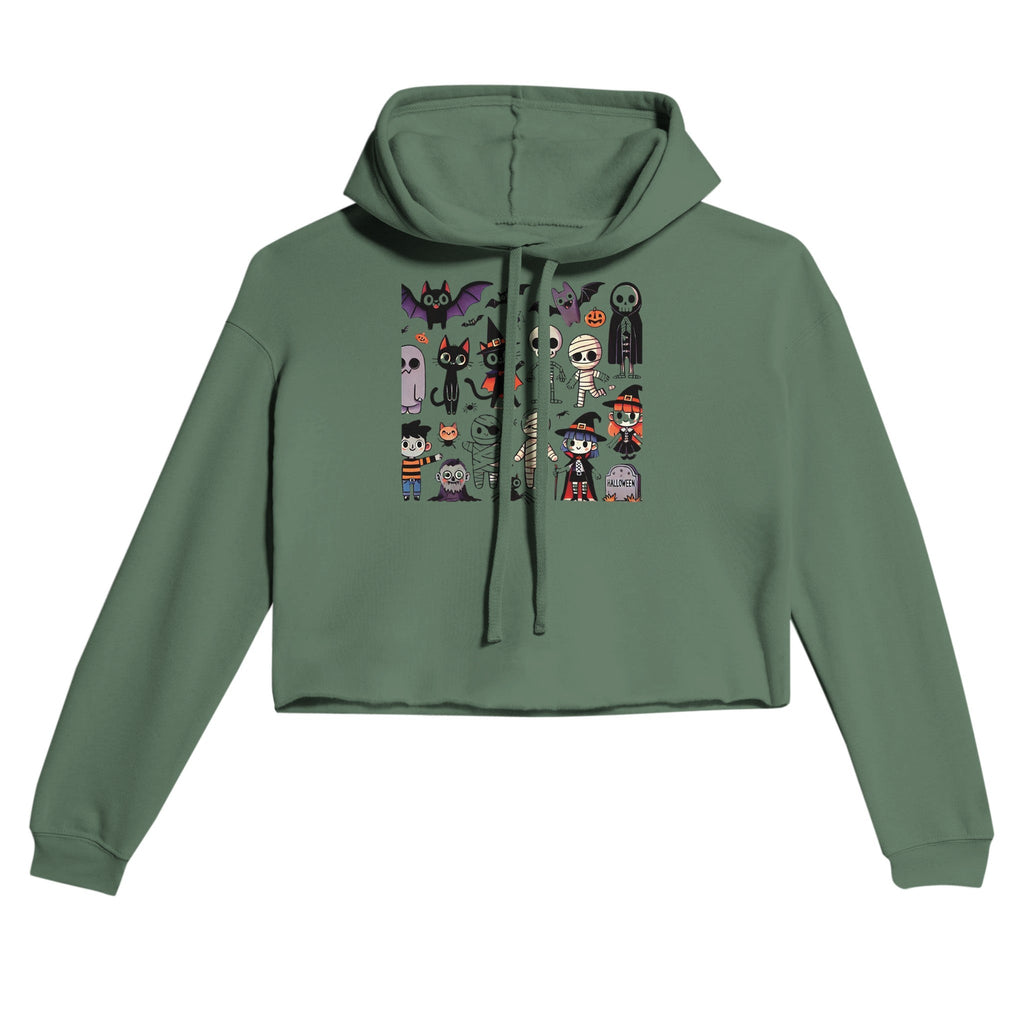 Halloween Characters Women's Cropped Hoodie - DazeRoom