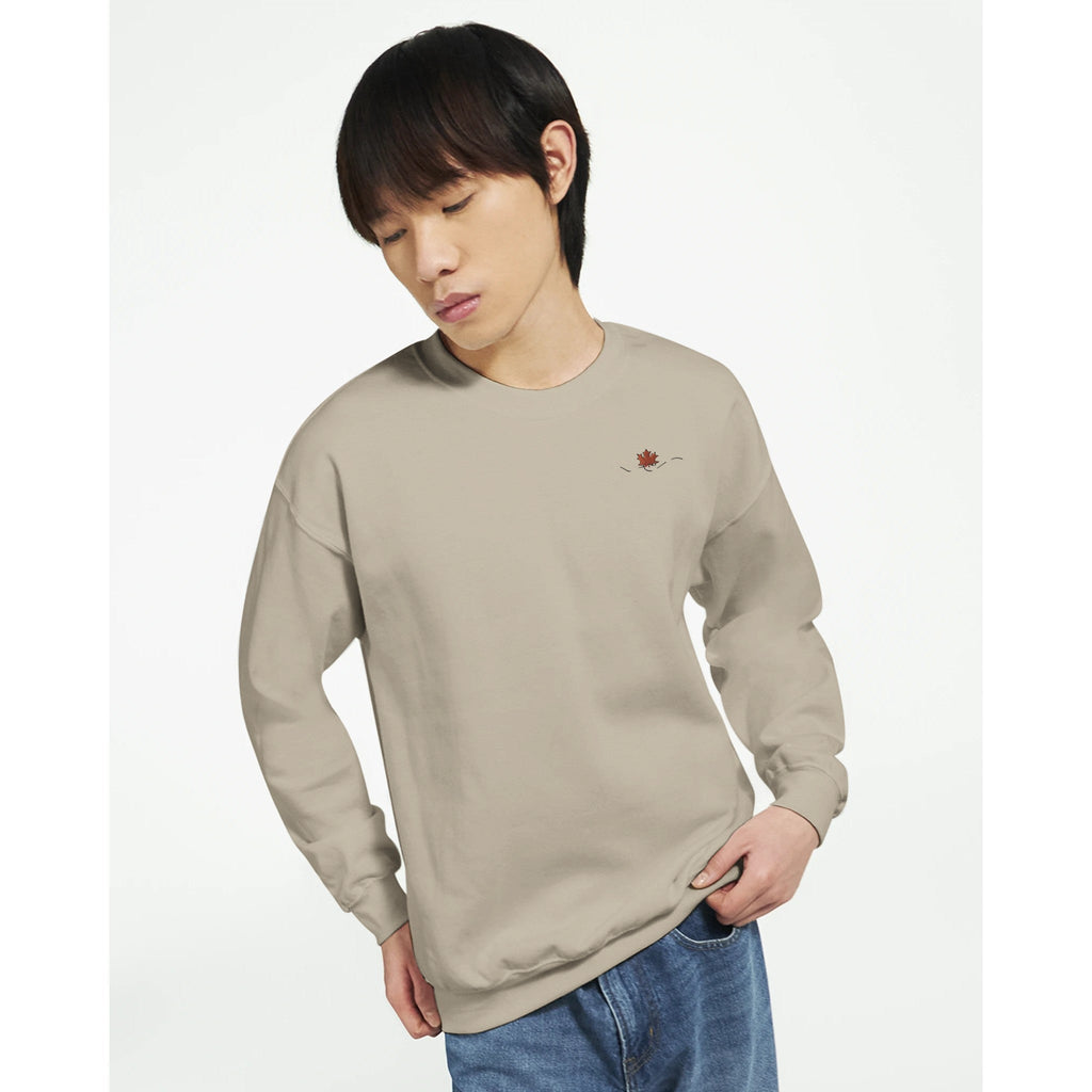 Maple Leaf Men Embroidery Crewneck Sweatshirt | Gildan® 18000 - DazeRoom