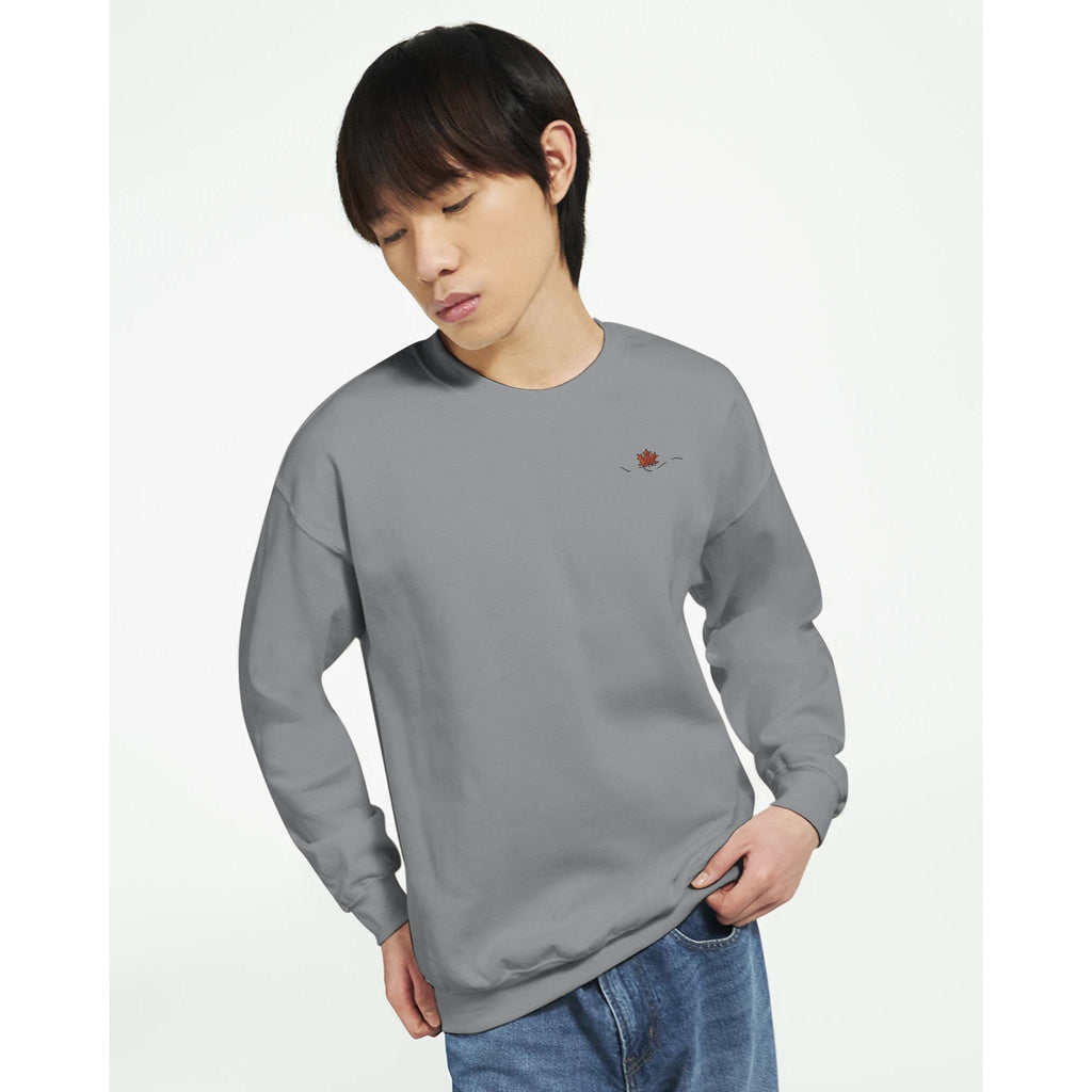 Maple Leaf Men Embroidery Crewneck Sweatshirt | Gildan® 18000 - DazeRoom