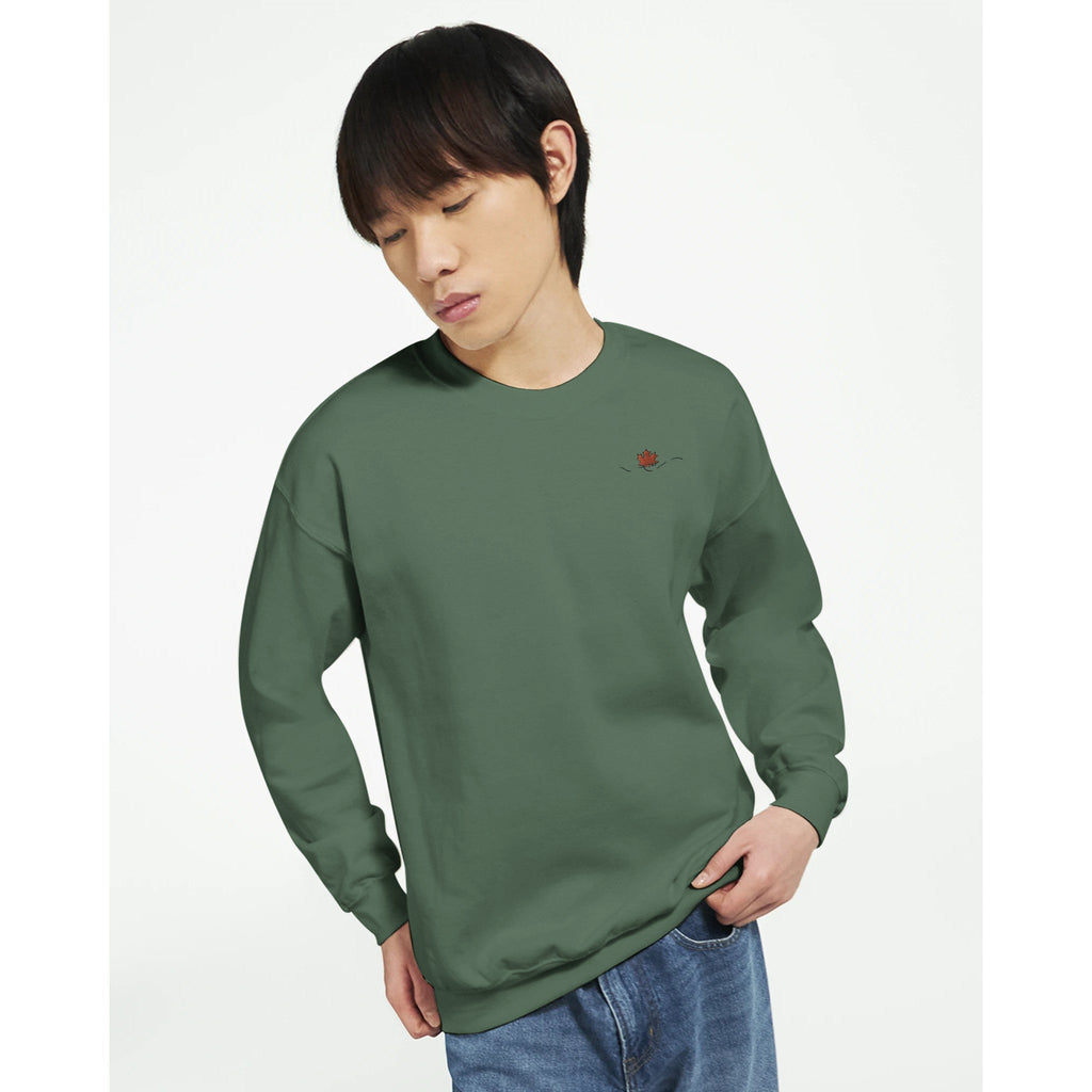 Maple Leaf Men Embroidery Crewneck Sweatshirt | Gildan® 18000 - DazeRoom