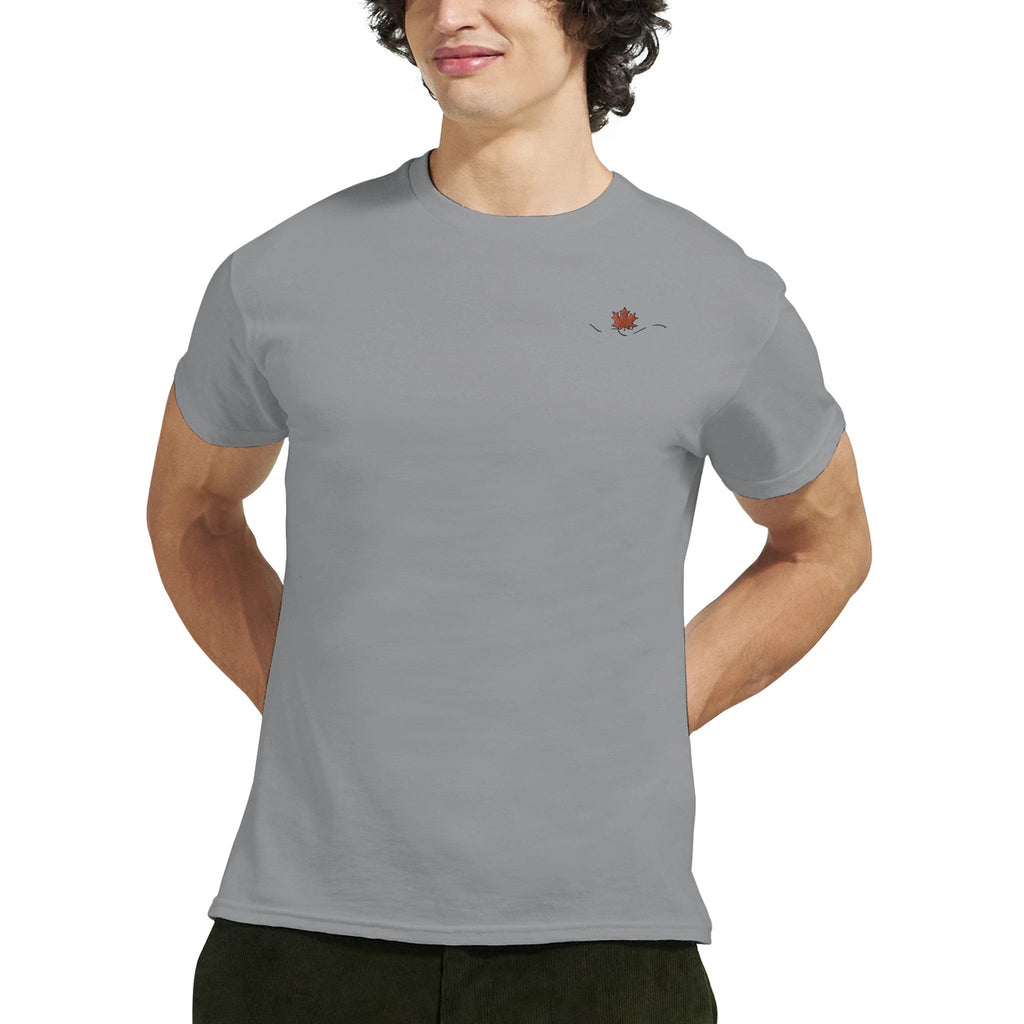 Maple Leaf Men Embroidery Crewneck T-shirt | Gildan® 5000 - DazeRoom