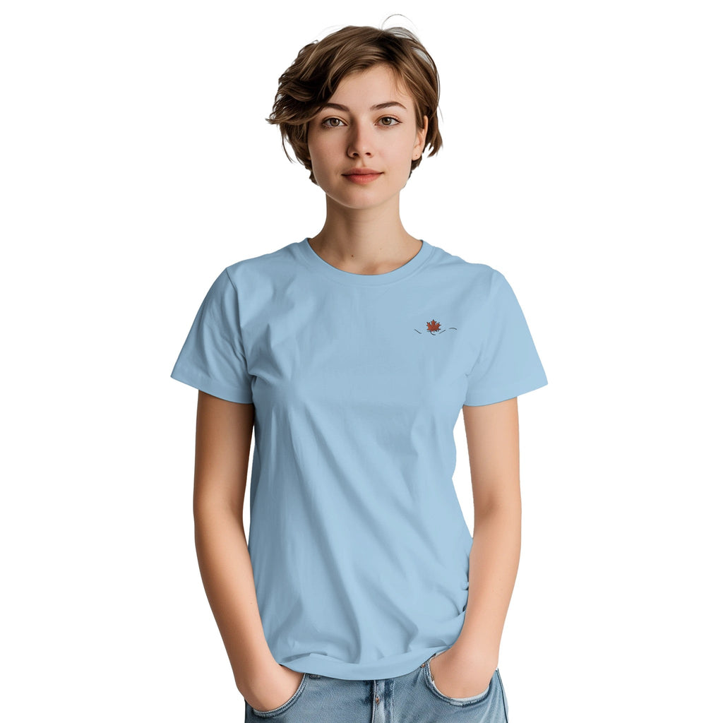 Maple Leaf Women Embroidery Crewneck T-shirt | Gildan® 5000 - DazeRoom