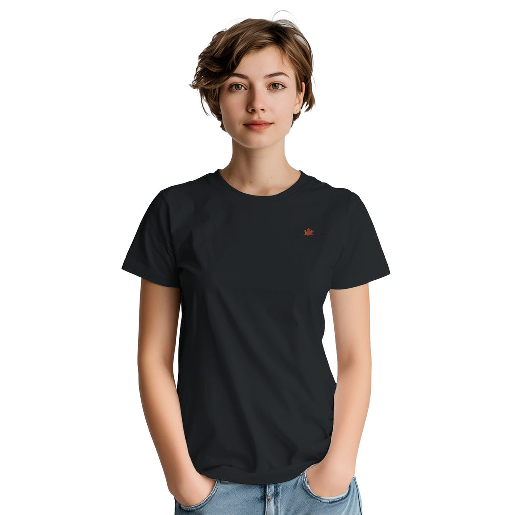 Maple Leaf Women Embroidery Crewneck T-shirt | Gildan® 5000 - DazeRoom