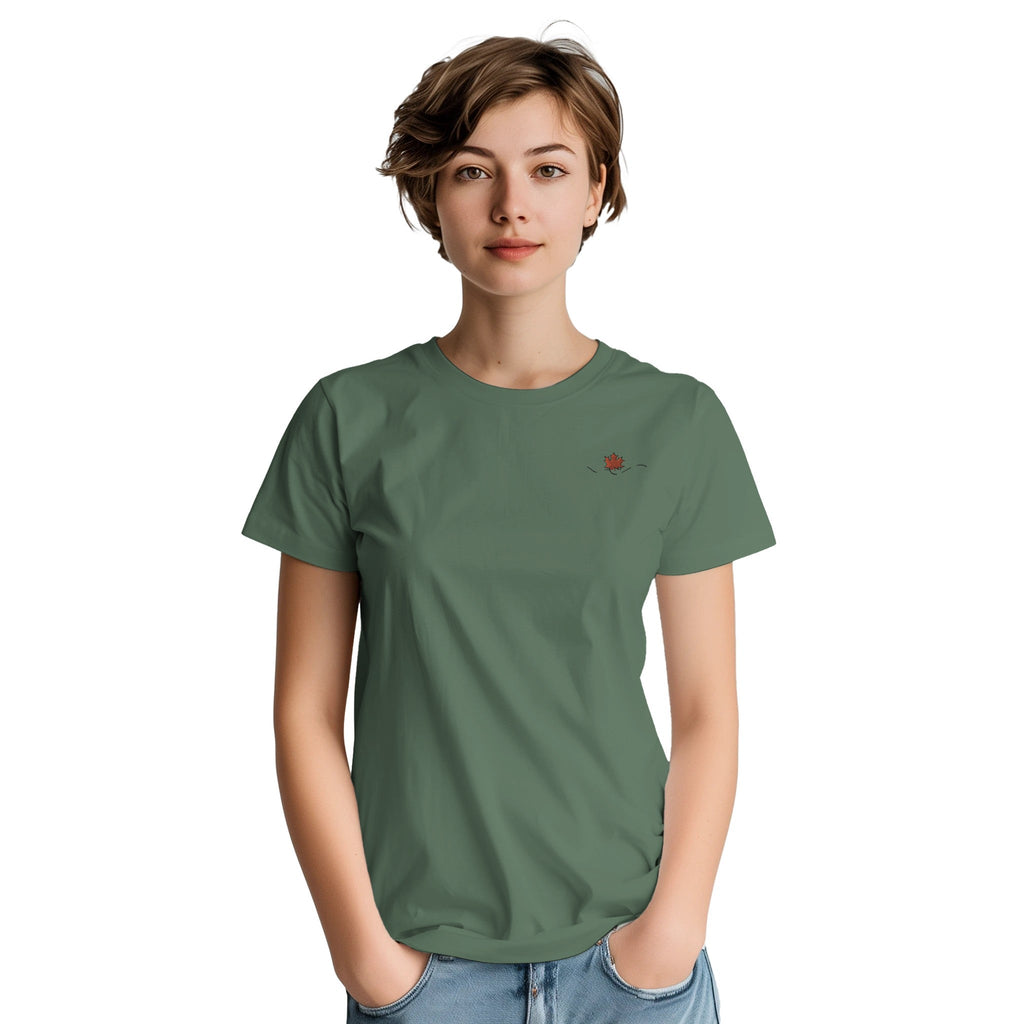 Maple Leaf Women Embroidery Crewneck T-shirt | Gildan® 5000 - DazeRoom