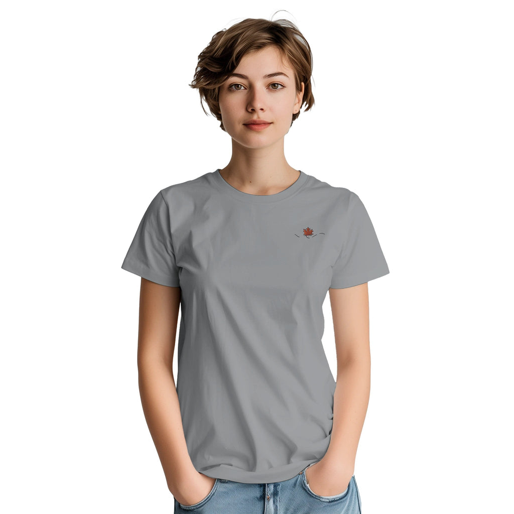 Maple Leaf Women Embroidery Crewneck T-shirt | Gildan® 5000 - DazeRoom