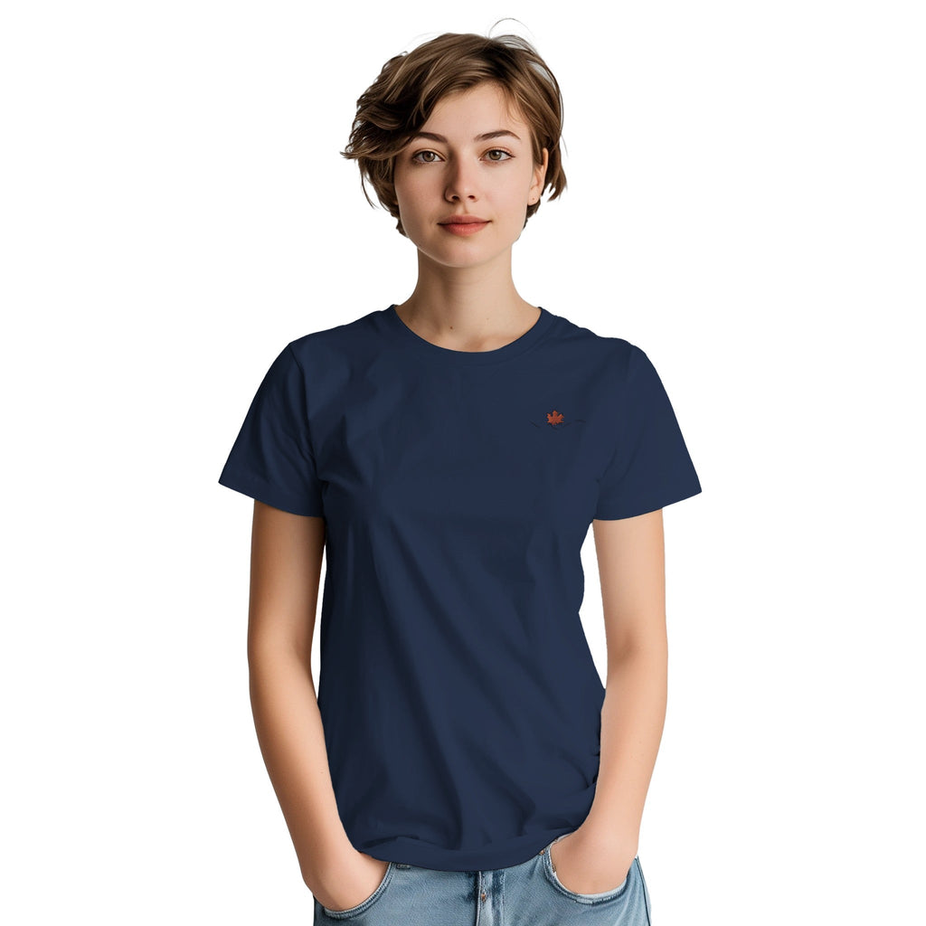 Maple Leaf Women Embroidery Crewneck T-shirt | Gildan® 5000 - DazeRoom