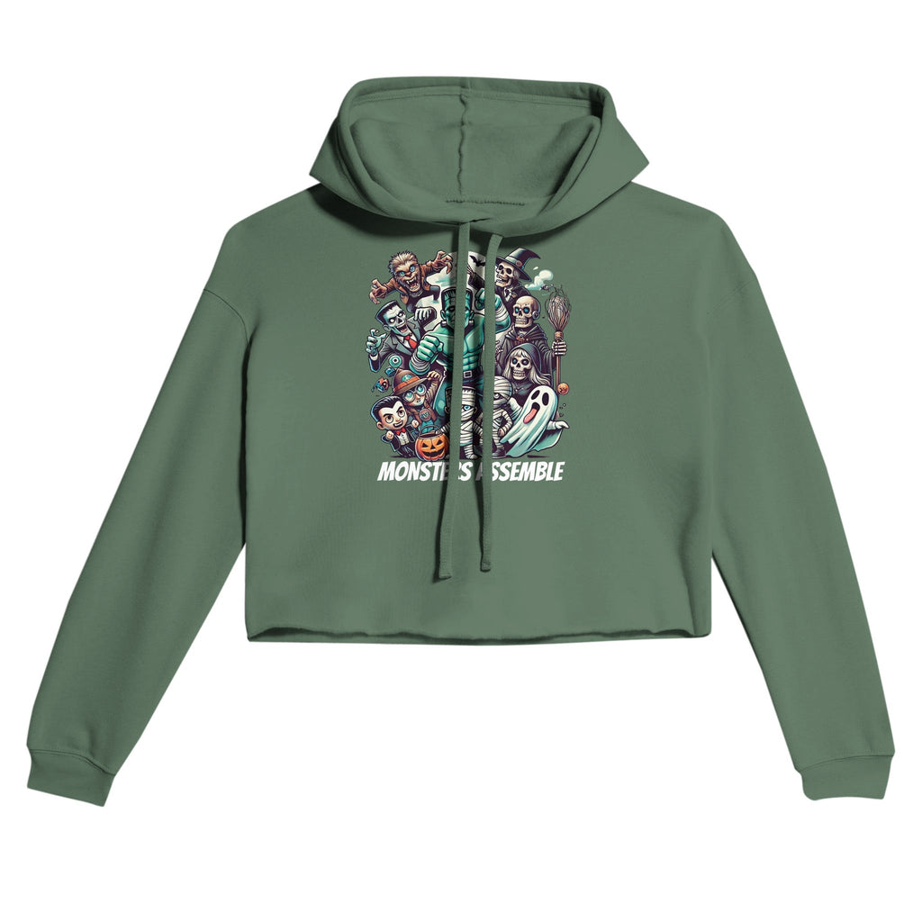 Monsters Assemble Women's Cropped Hoodie | Bella + Canvas 7502 - DazeRoom