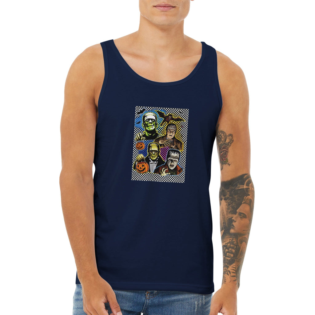 Retro Halloween Monsters Men's Premium Tank Top - DazeRoom