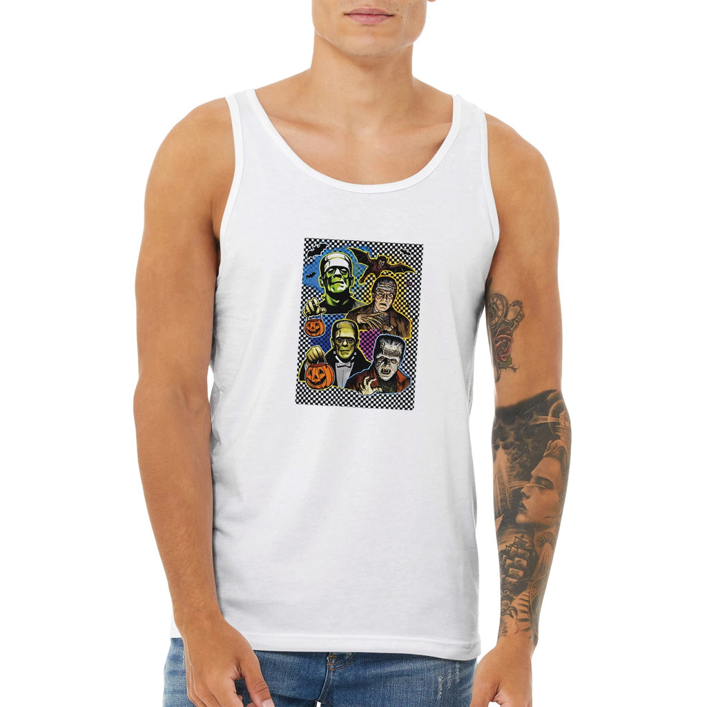 Retro Halloween Monsters Men's Premium Tank Top - DazeRoom