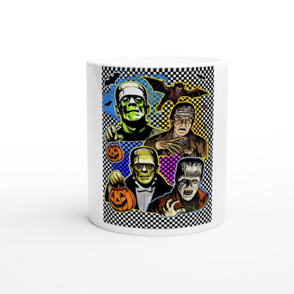 Retro Halloween Monsters White 11oz Ceramic Mug - DazeRoom