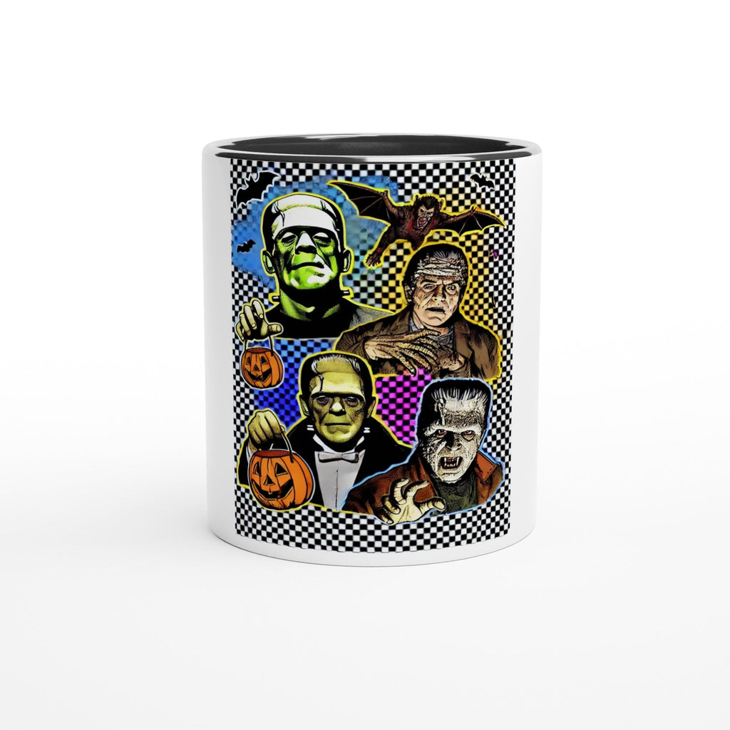 Retro Halloween Monsters White 11oz Ceramic Mug with Color Inside - DazeRoom