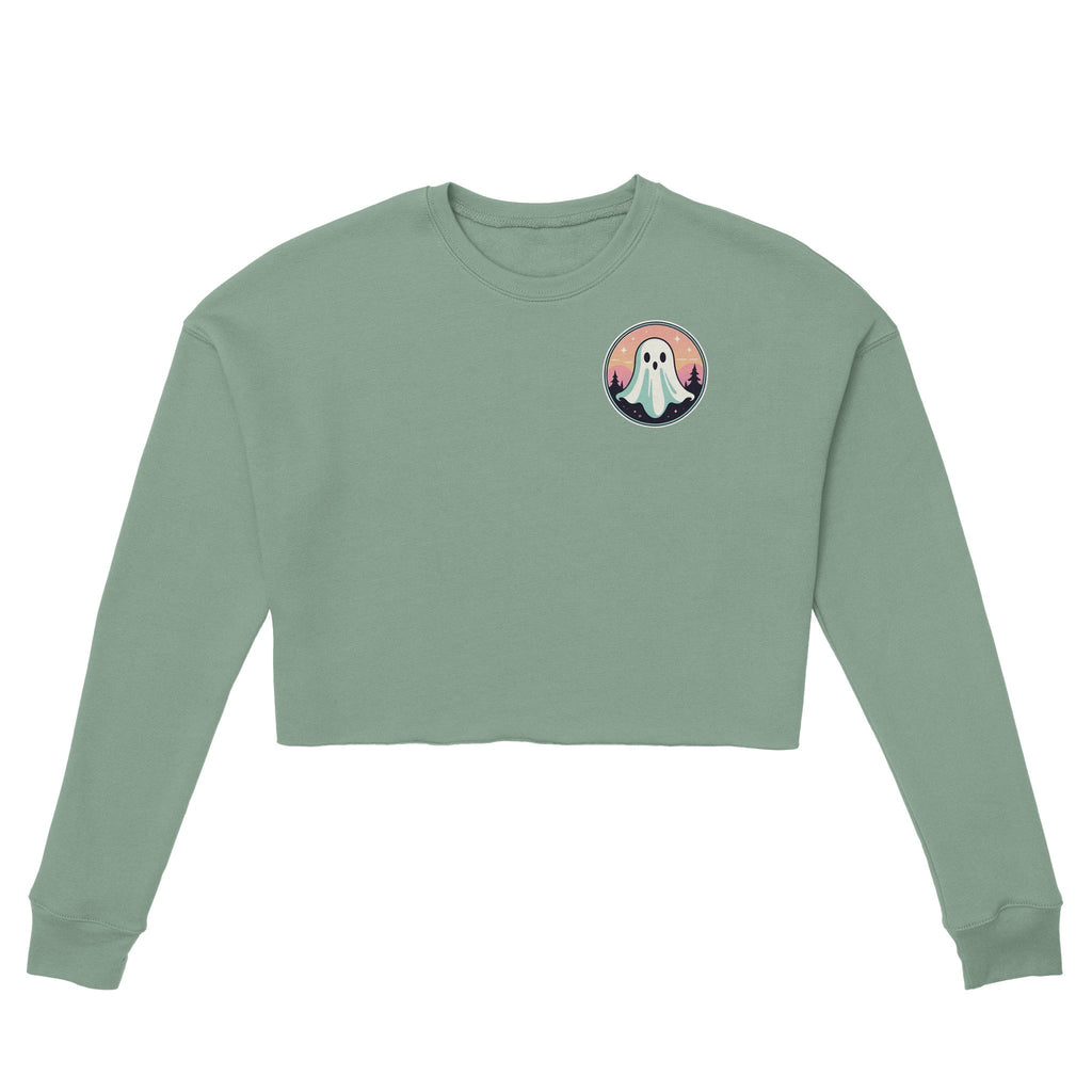 Retro Vice Ghost Forest Backdrop Women's Cropped Sweatshirt | Bella + Canvas 7503 - DazeRoom