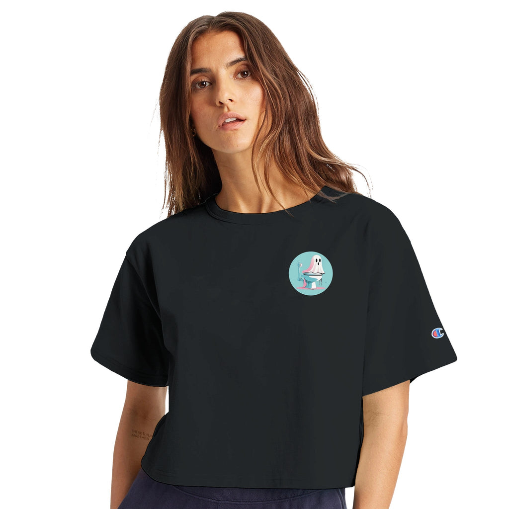 Scared Ishless 3 Blue Retro Vice Edition Women's Cropped Heritage Crewneck T-Shirt | Champion T453W - DazeRoom