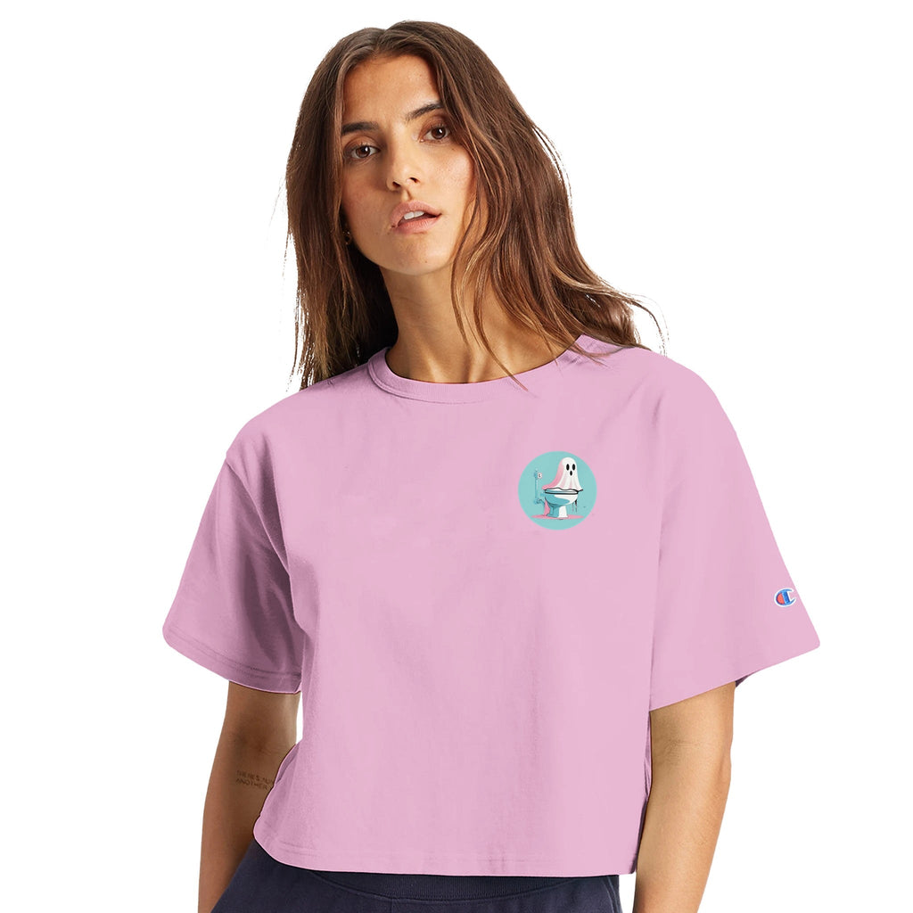 Scared Ishless 3 Blue Retro Vice Edition Women's Cropped Heritage Crewneck T-Shirt | Champion T453W - DazeRoom