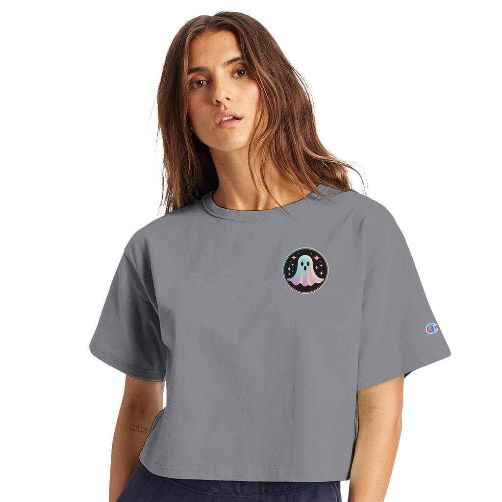 Starry Ghost Retro Vice Edition Women's Cropped Heritage Crewneck T-Shirt | Champion T453W - DazeRoom