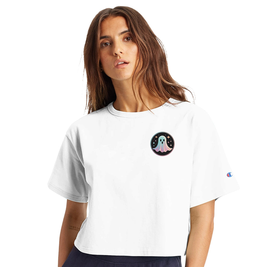 Starry Ghost Retro Vice Edition Women's Cropped Heritage Crewneck T-Shirt | Champion T453W - DazeRoom