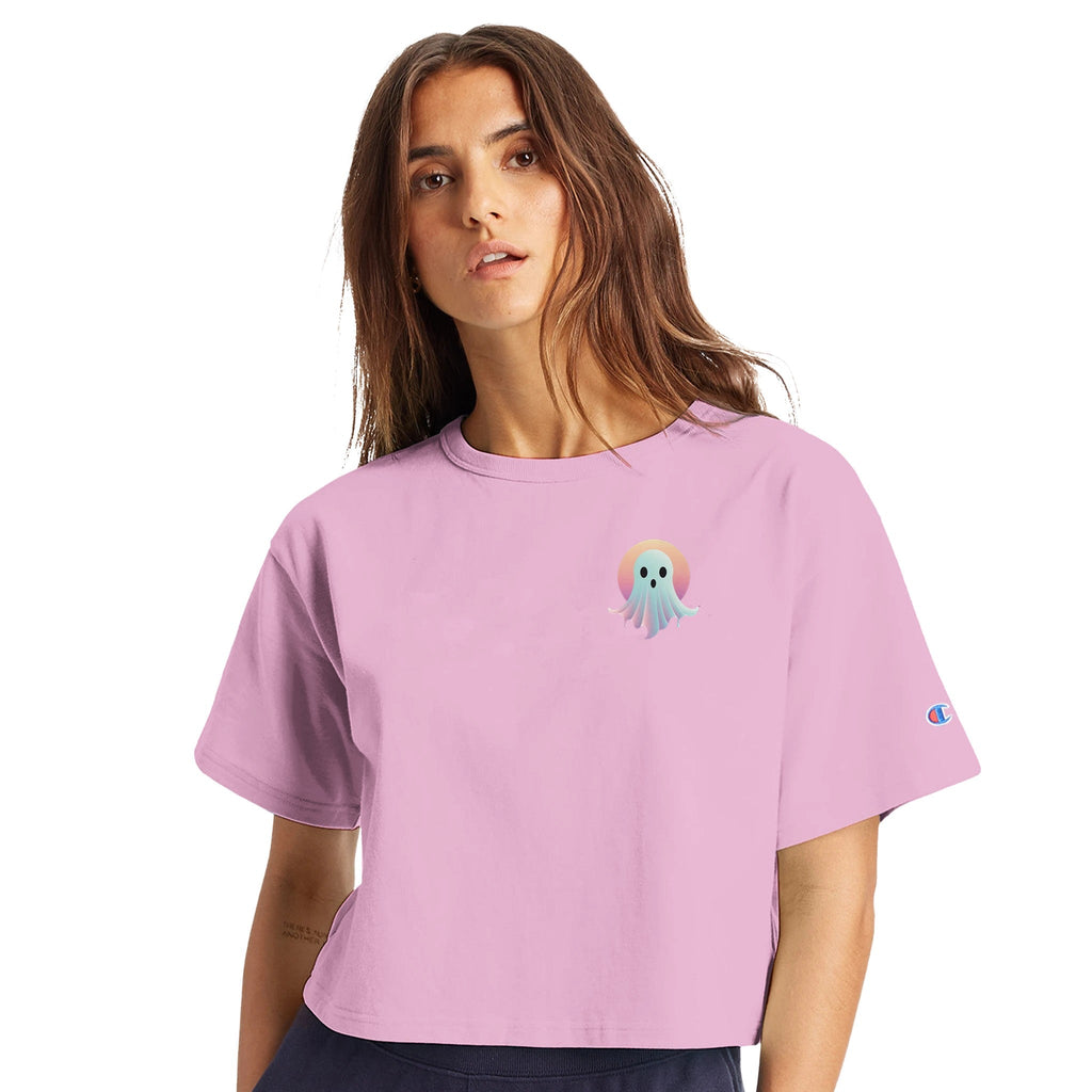 Sunset Ghost Retro Vice Edition Women's Cropped Heritage Crewneck T-Shirt | Champion T453W - DazeRoom