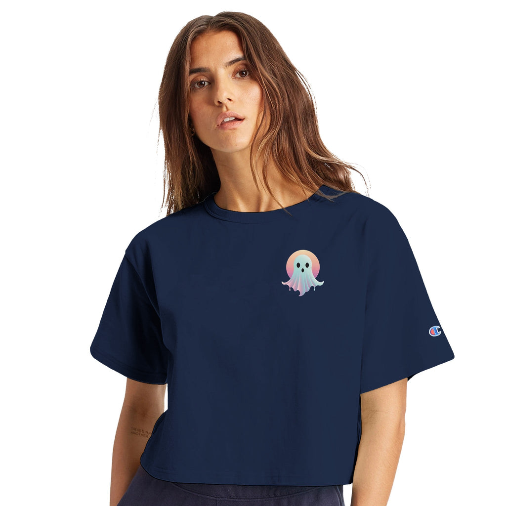 Sunset Ghost Retro Vice Edition Women's Cropped Heritage Crewneck T-Shirt | Champion T453W - DazeRoom