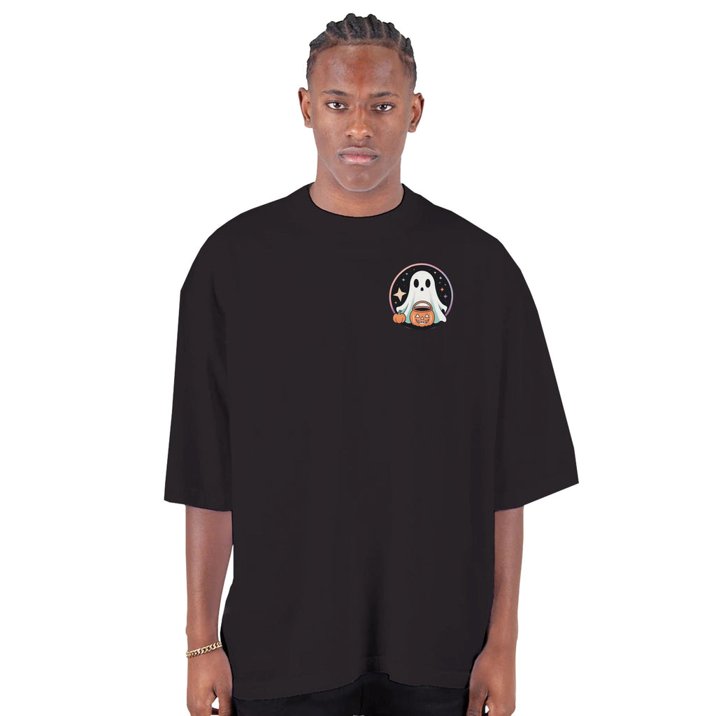 Trick or Treat Retro Vice Ghost Men's Oversized Drop - Shoulder Crewneck T-Shirt | Shaka Wear SHGDD - DazeRoom