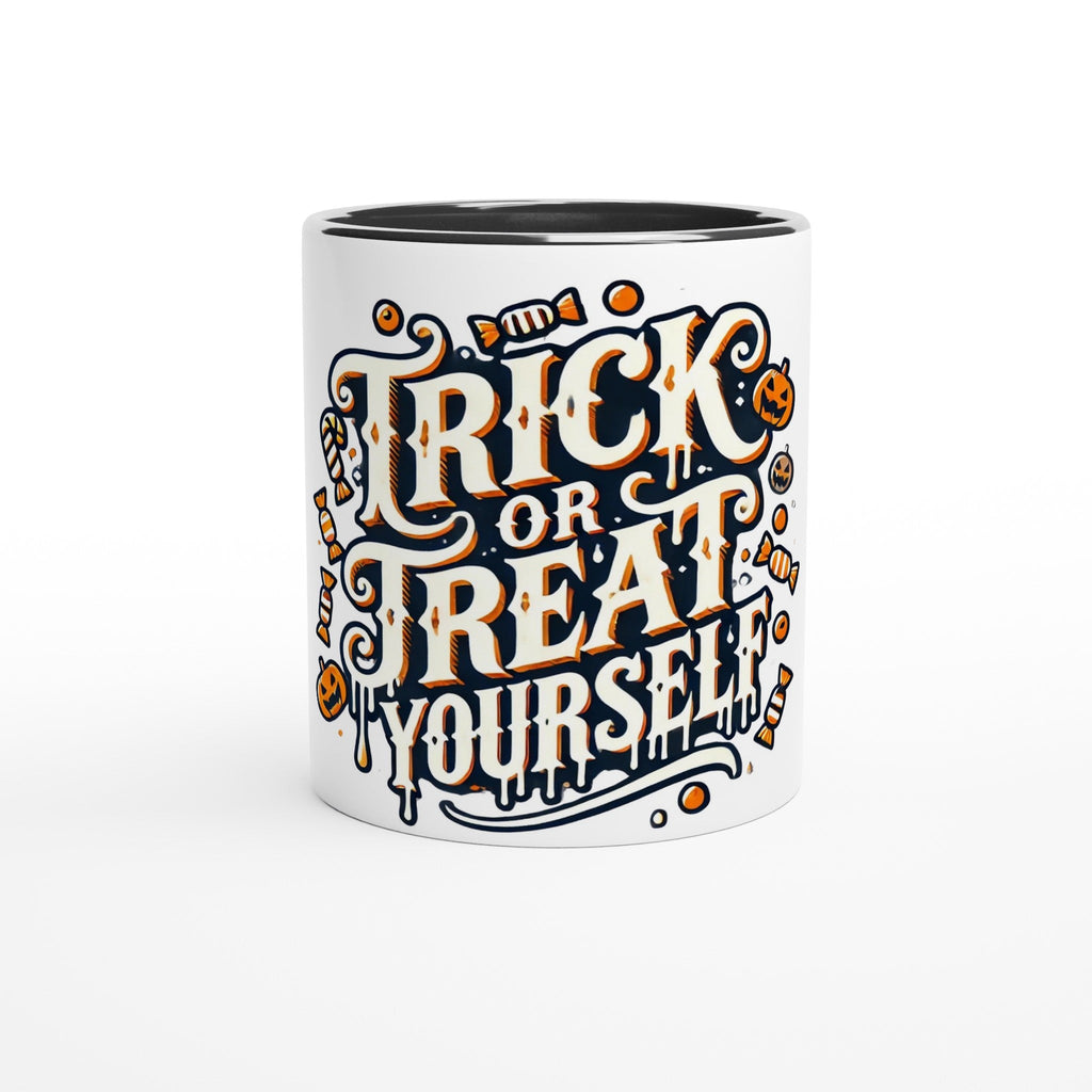 Trick or Treat Yourself White 11oz Ceramic Mug with Color Inside - DazeRoom