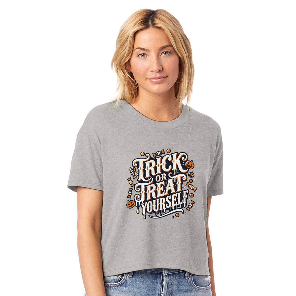 Trick or Treat Yourself Women's Headliner Cropped Crewneck T-Shirt | Alternative 5114BP - DazeRoom